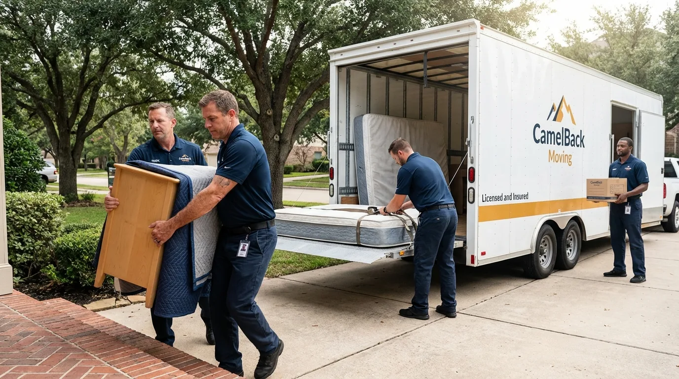 Crew loading residential truck for cross-state move from Hidden Valley Lake, CA