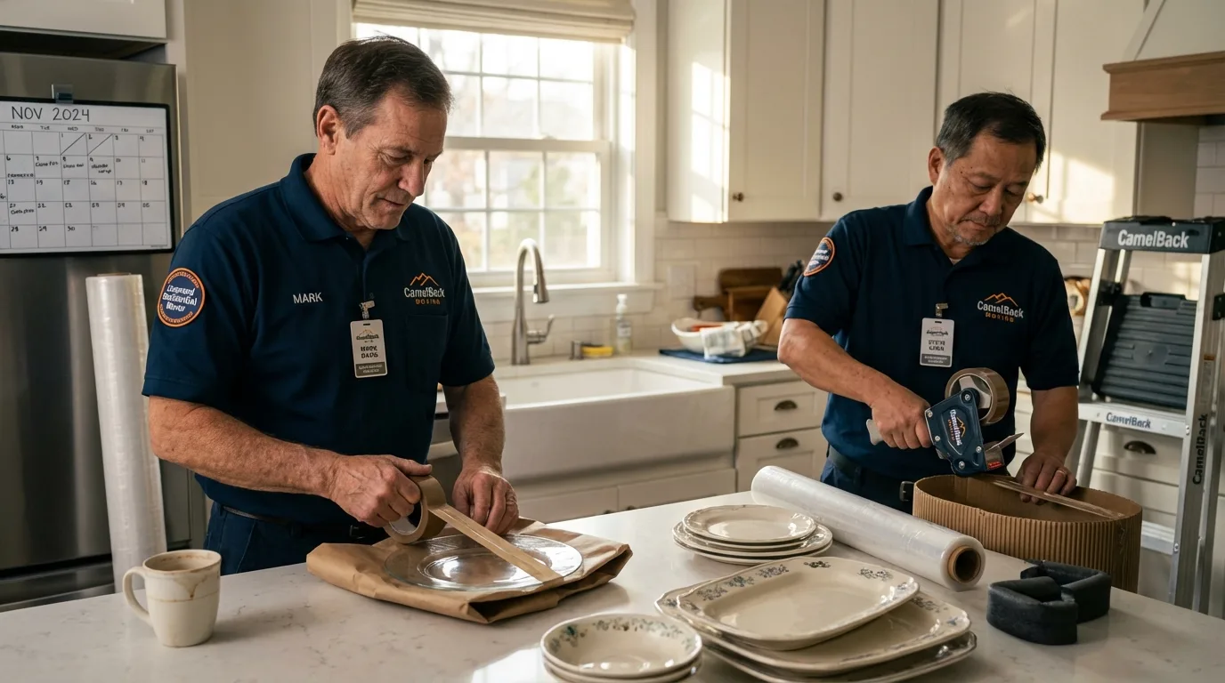 Professional crew packing kitchen dishware in Hidden Valley Lake, CA